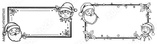 Christmas Frame Set with Santa Claus and Elf. Vector Hand-drawn Holiday Border Collection.