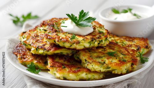 Zucchini fritters. Vegetable vegetarian zucchini pancakes