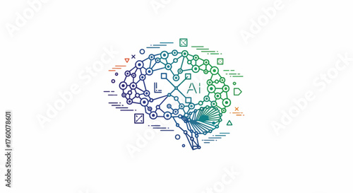 Vector art of colorful brain with ai letters represents artificial intelligence concept