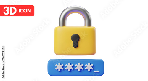 3d lock icon with password for security concept