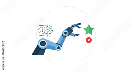 Vector art of robotic arm with artificial intelligence reaching for a star
