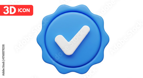 3d blue check mark icon for verification concept