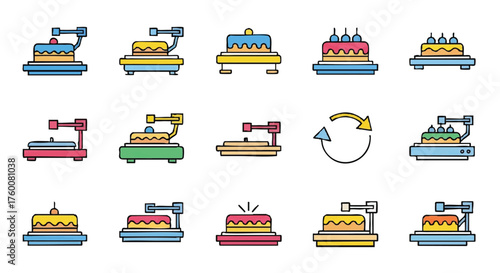 set of cake turntable outline icons vector full color
