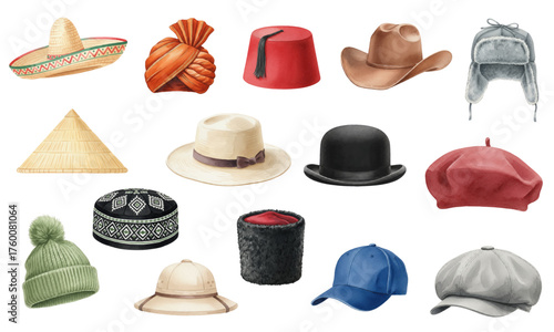 Watercolor World Hats Collection Traditional Headwear Set