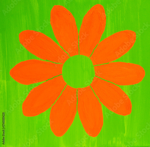 Orange gerbera on green background acrylic painting on canvas