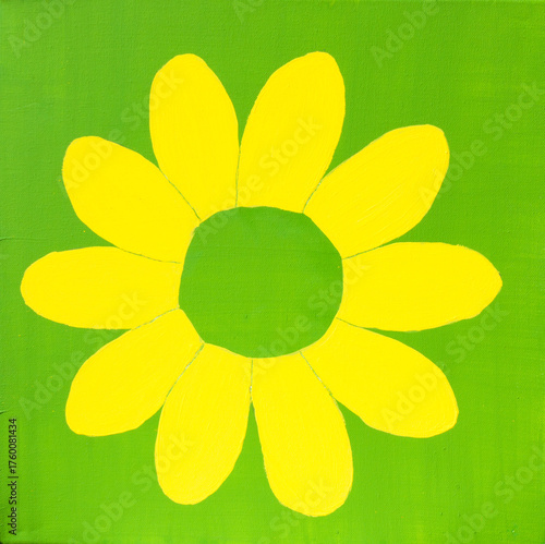 Yellow flower on green background acrylic painting on canvas