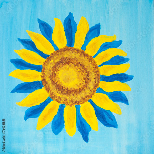 Sunflower with blue and yellow petals painting