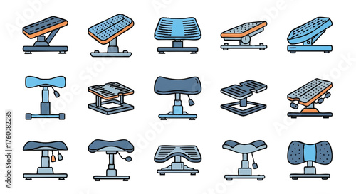set of ergonomic footrest outline icons vector full color
