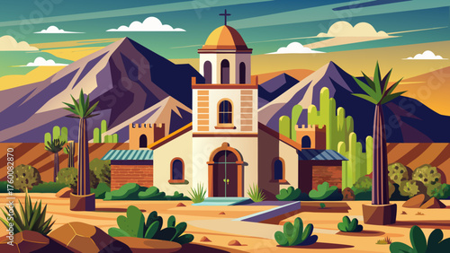 Very beautiful San Xavier del Bac Catholic Mission Church in Tucson, Arizona, USA — a historic Spanish colonial architectural masterpiece with white stucco walls shining under the desert sun.