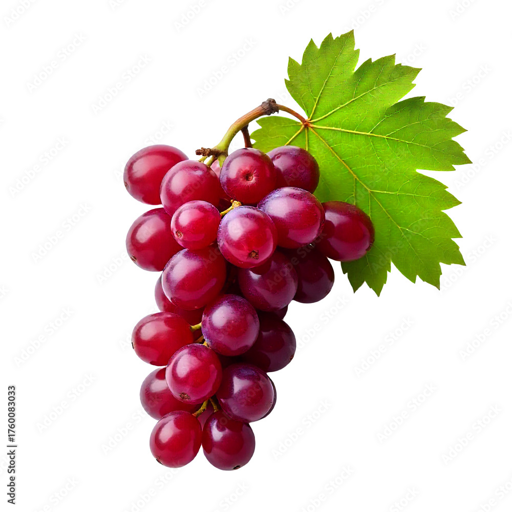 Fototapeta premium Fresh Red Grapes With Leaf