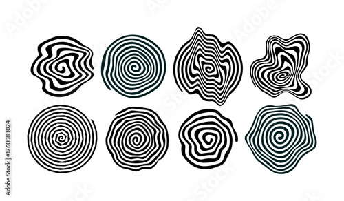 Wood Tree Line Pattern. Vector Abstract Spiral Circles. Wooden Growth Ring Texture.