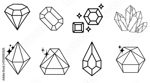 Luxury gemstone icons, diamond and crystal set for brand identity, jewelry logo, or premium packaging.