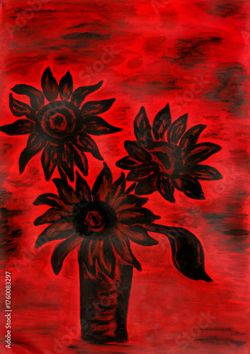 Black sunflowers of war acrylic painting on canvas