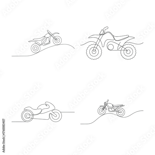 Motorcycles depicted in continuous line art style Single line motorbike bike