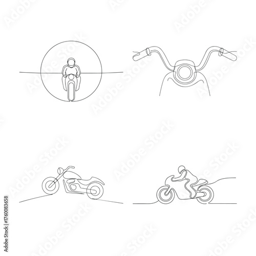 Continuous line drawings motorcycles riders Single line bike driving
