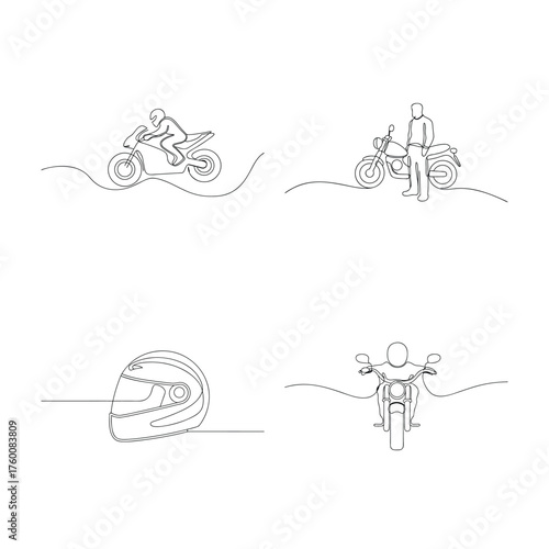 Single line drawings motorcycle rider helmet person with motorcycle vector