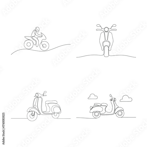 Line art collection a person riding a motorcycle scooters Single line rider vehicle