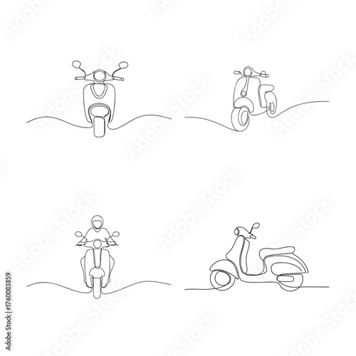 Continuous line drawings scooters a rider a Single line motorcycle vehicle