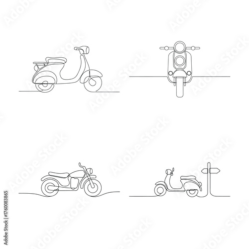 Continuous line drawings scooters a motorcycle Single line vector