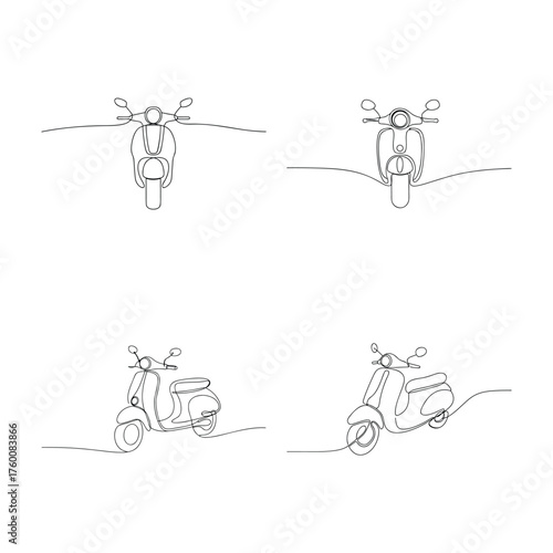 Continuous line drawings vintage scooters in Single line motorcycle vehicle