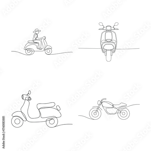 Line art drawings scooters a motorcycle Single line vector