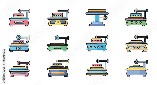 set of cake turntable outline icons vector full color
