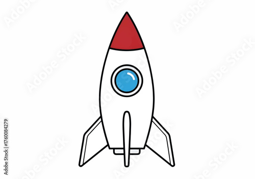 Illustration of a white rocket with a red tip and a blue window