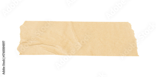 Adhesive tape wrinkle on a white background, brown adhesive torn tape isolated transparent PNG background.