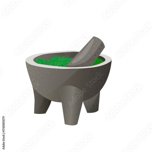 Molcajete con Salsa Verde | Mexican Traditional Green Sauce Vector Illustration 