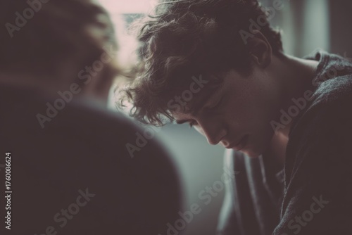 Wallpaper Mural Young person bowed down in deep quiet despair. An isolated individual struggling with profound sadness, needing a helping hand for mental health support and suicide prevention awareness. Torontodigital.ca