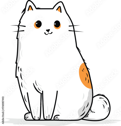 Cute Hand-Drawn White Cat Illustration with Orange Spots