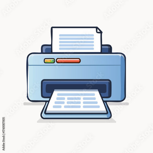 Blue Cartoon Printer Printing Documents with Paper.