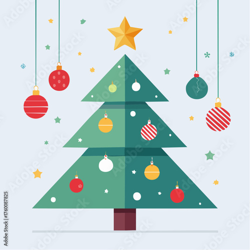 Icône vectorielle simple d’arbre de Noël décoré