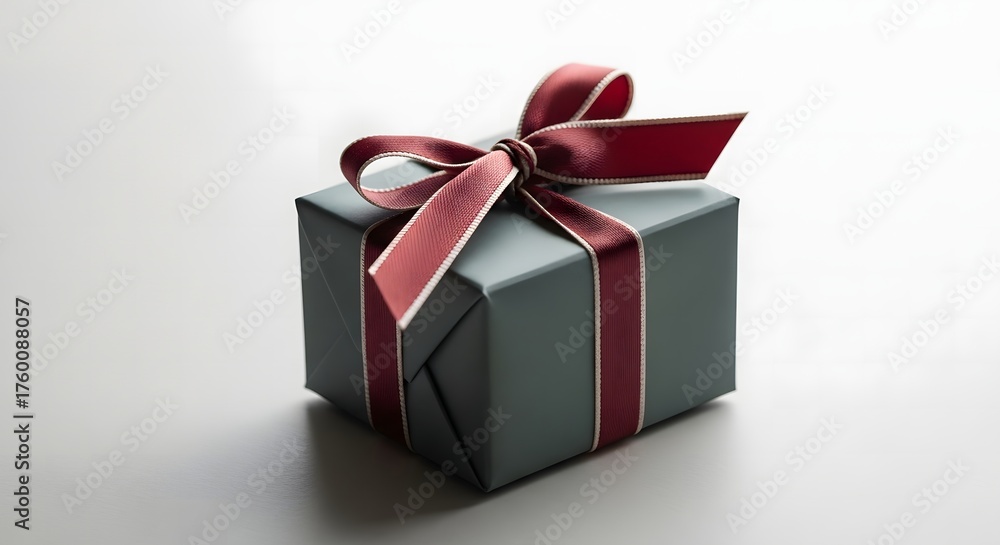 Fototapeta premium Dark Gray Gift Box with Red Ribbon Celebration Surprise