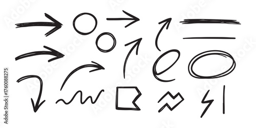 Hand-Drawn Brush Doodles Pack — Sketchy Arrows, Circles & Marker Strokes