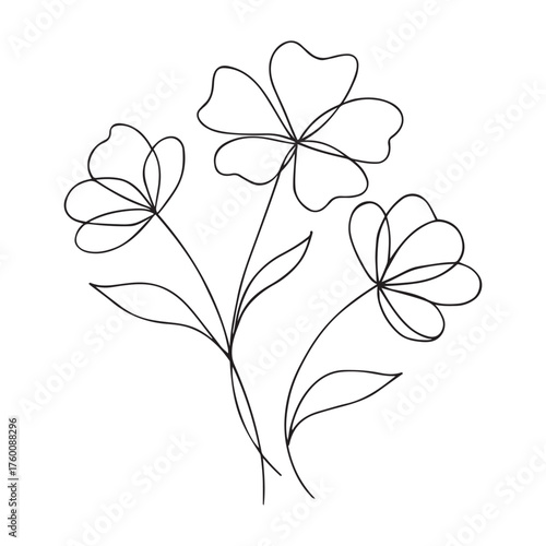 Minimal Line Art Flowers — Botanical Outline Vector, Black & White Floral Sketch