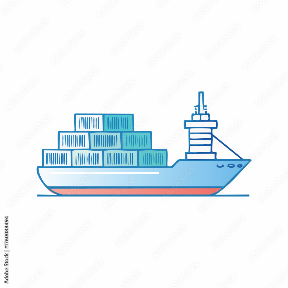 Obraz premium Blue and White Cargo Ship Carrying Shipping Containers