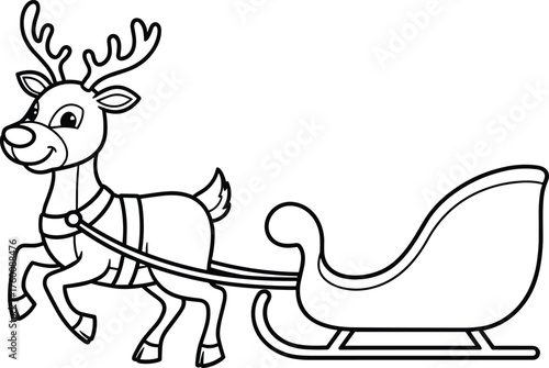 A cheerful cartoon reindeer pulling a festive sleigh ready for holiday deliveries