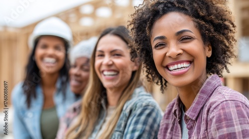 Smiling women construction workers on building site