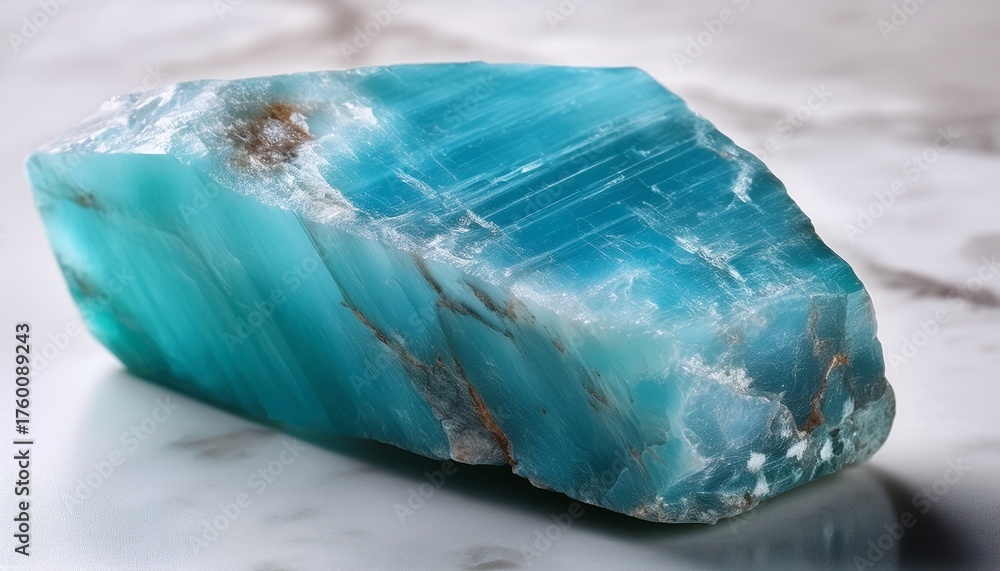 Obraz premium Sample Of Raw Aquamarine Mineral On White Marble