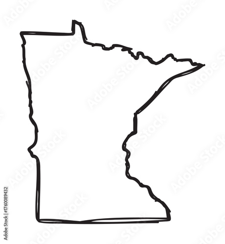 Simple black outline of the state of minnesota, showcasing its distinct geographical shape.