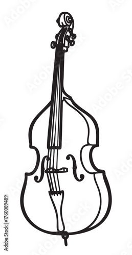 Black outline drawing of a classic double bass, emphasizing its unique curves and strings, suitable for music and instrumental themes.