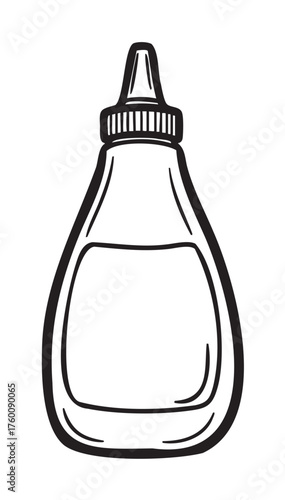 Black outline of a small squeeze bottle with a pointed nozzle and a blank label for condiments or glue.