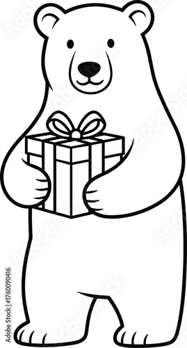 Adorable cartoon polar bear holding a beautifully wrapped present with a ribbon