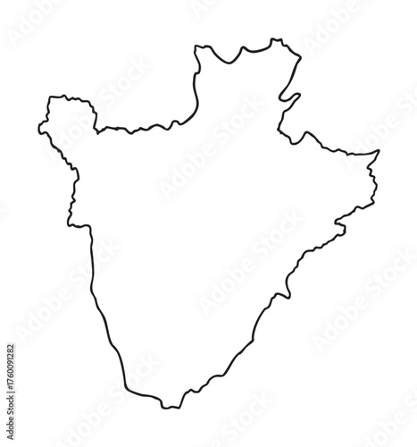 Simple black outline map of burundi, showing its distinctive border shape without any additional details or labels.