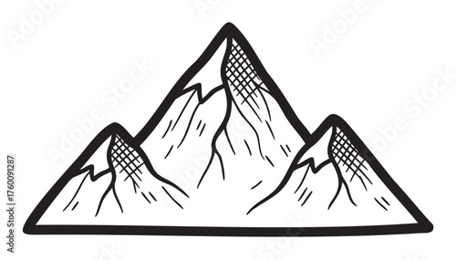Black outline drawing of three jagged mountain peaks with shading details.