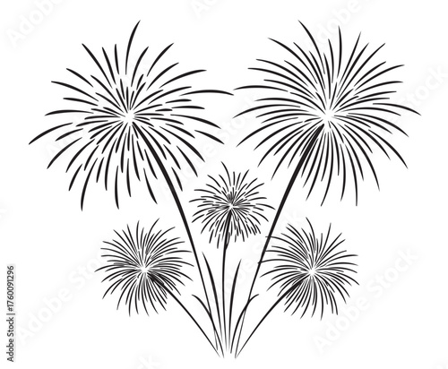 Black outline drawing of a symmetrical, ornamental plant with tall, spiky leaves, representing a tropical nature concept.