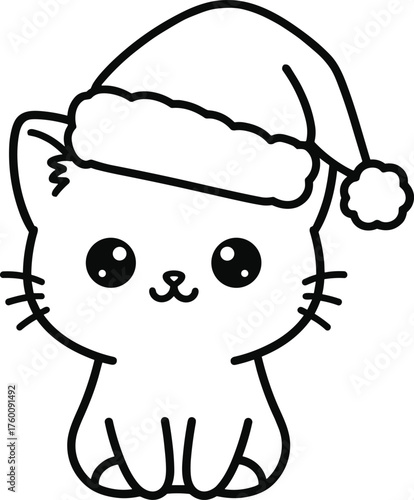 Adorable kawaii christmas cat wearing a santa hat with big expressive eyes