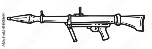 Black outline drawing of a rocket-propelled grenade launcher with simple details, including a grip and trigger mechanism.