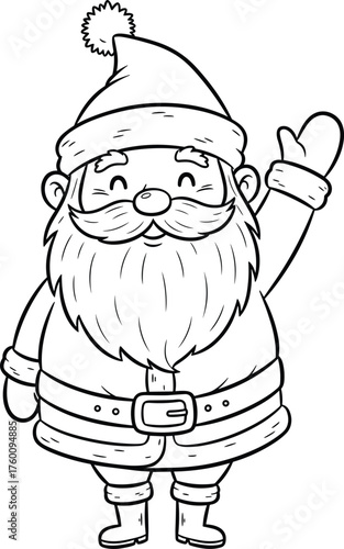 Charming hand drawn sketch of a happy santa claus waving hello with a festive smile